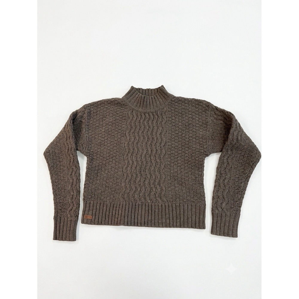 66 North Iceland Sweater Women Brown Size M 100%Lambswool Mock Neck Cable Knit